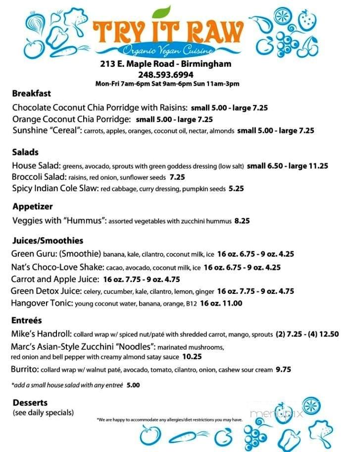 Try It Raw - Birmingham, MI menu_pic