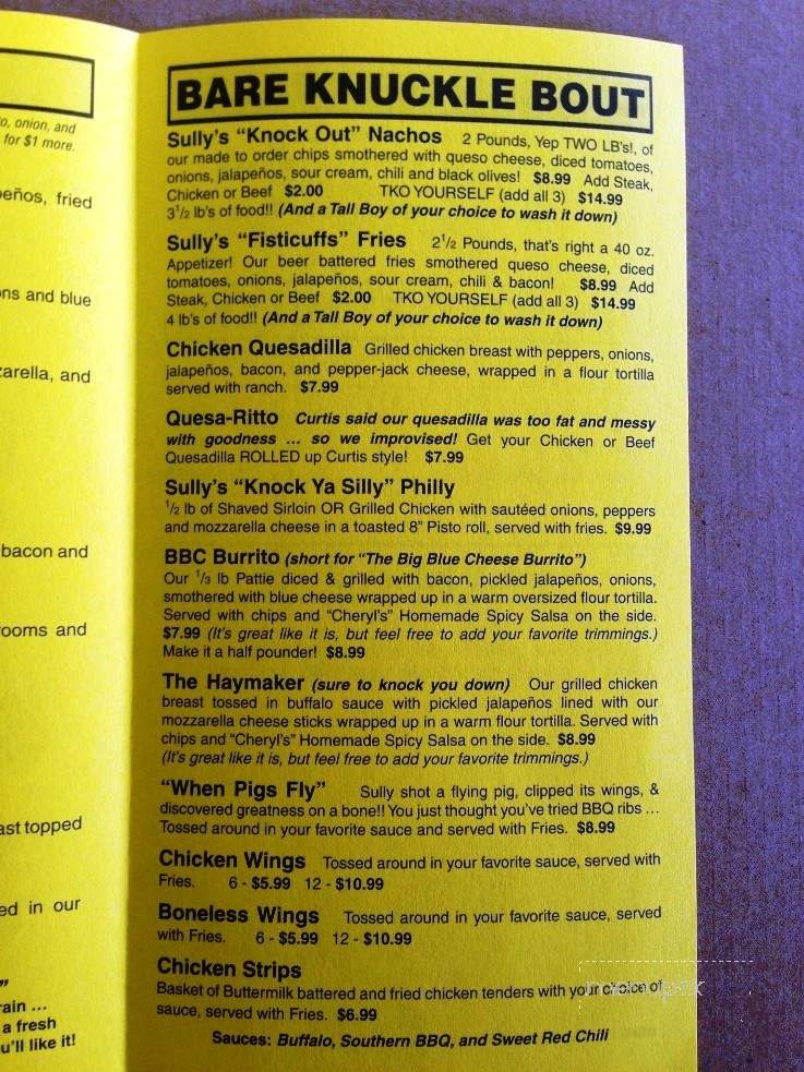 Sully's Tavern - Hattiesburg, MS menu_pic