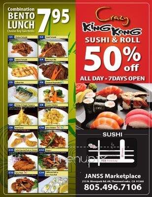 Crazy King Kong Sushi - Thousand Oaks, CA menu_pic