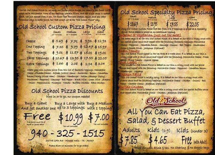 Old School Pizza Co. - Mineral Wells, TX menu_pic