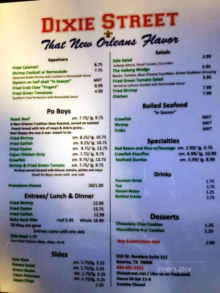 Dixie Street Restaurant - Boerne, TX menu_pic