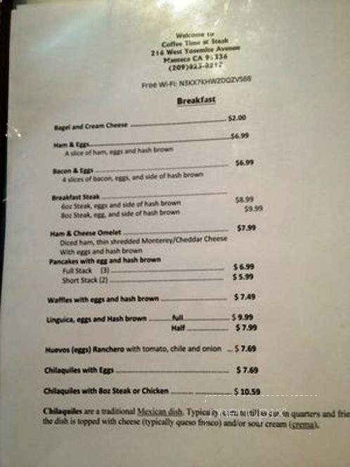 Coffee Time & Steak - Manteca, CA menu_pic