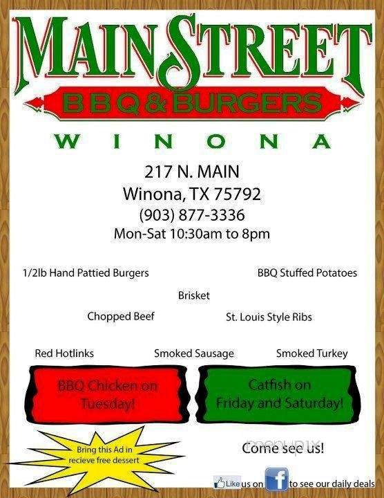 Main Street BBQ Burgers - Winona, TX menu_pic
