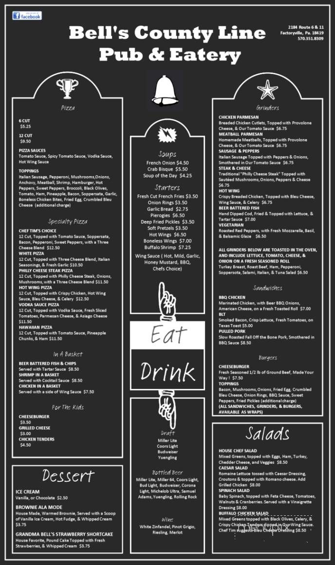Bell's County Line Pub and Eatery - Factoryville, PA menu_pic