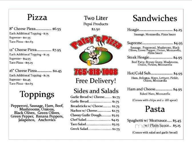 Patsy's Pizza - Morristown, IN menu_pic