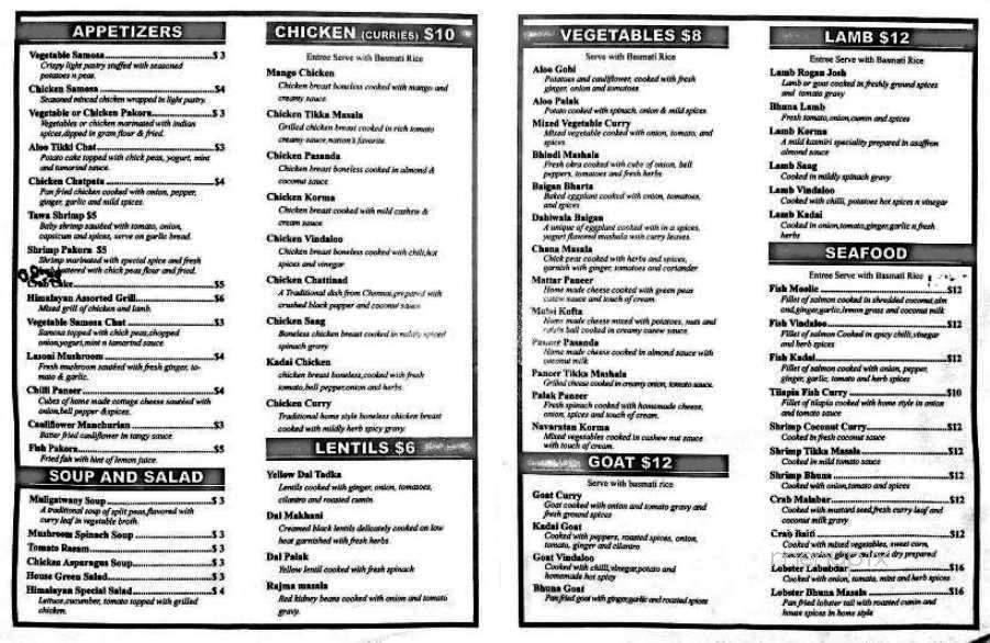 Himalayan Curry and Grill - Lancaster, PA menu_pic