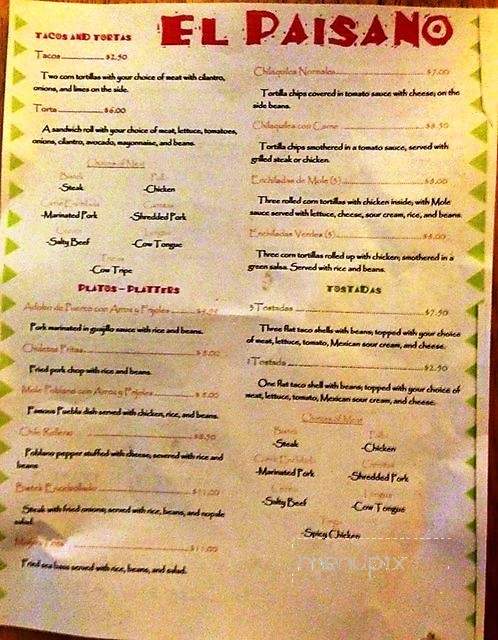 El paisano taqueria - Bethlehem, PA menu_pic
