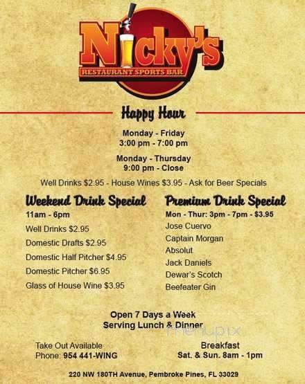 Nicky's Restaurant Sports Bar - Pembroke Pines, FL menu_pic