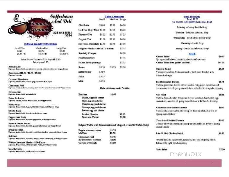 Common Grounds Coffeehouse - Brownwood, TX menu_pic