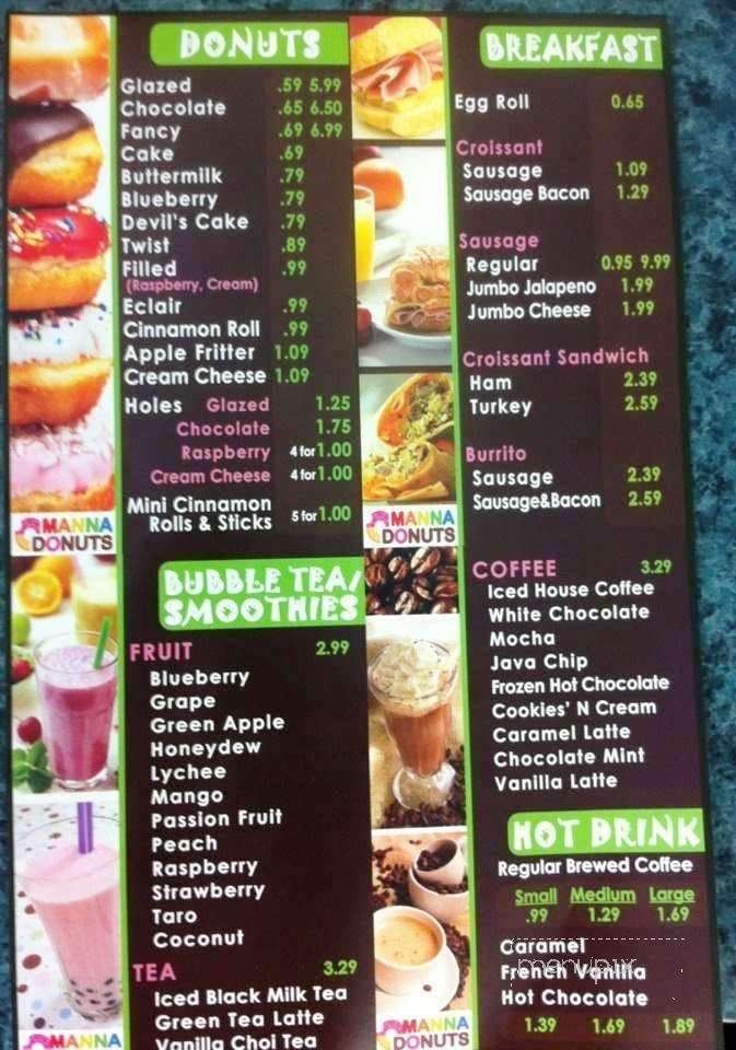 Manna Donut Bubble Tea House - Fort Worth, TX menu_pic