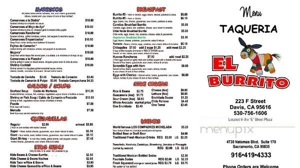 Taqueria El Burrito - Davis, CA menu_pic