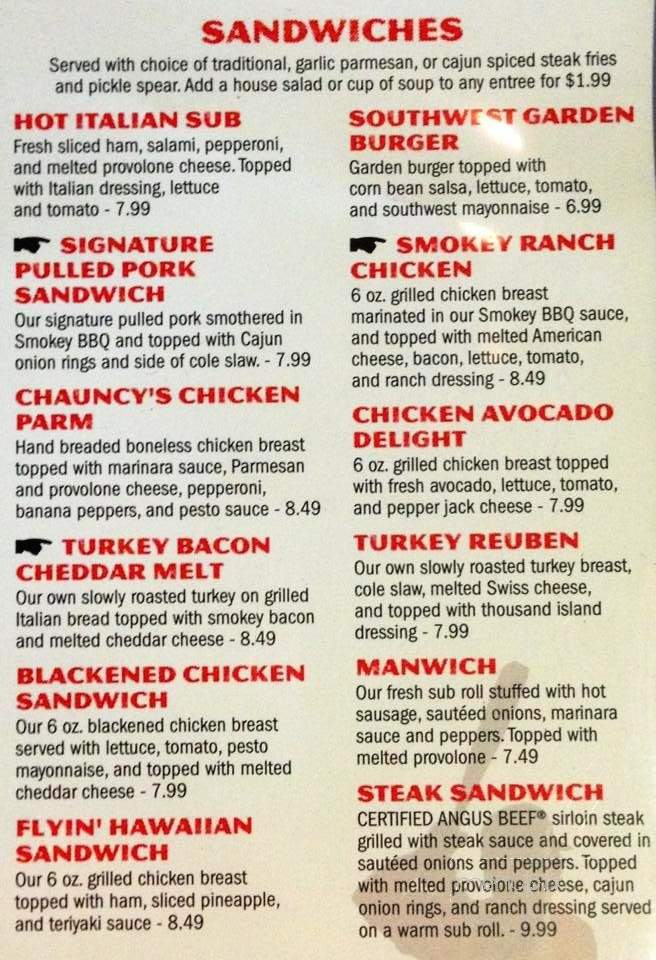 Cleat Chasers Restaurant & Bar - Myrtle Beach, SC menu_pic