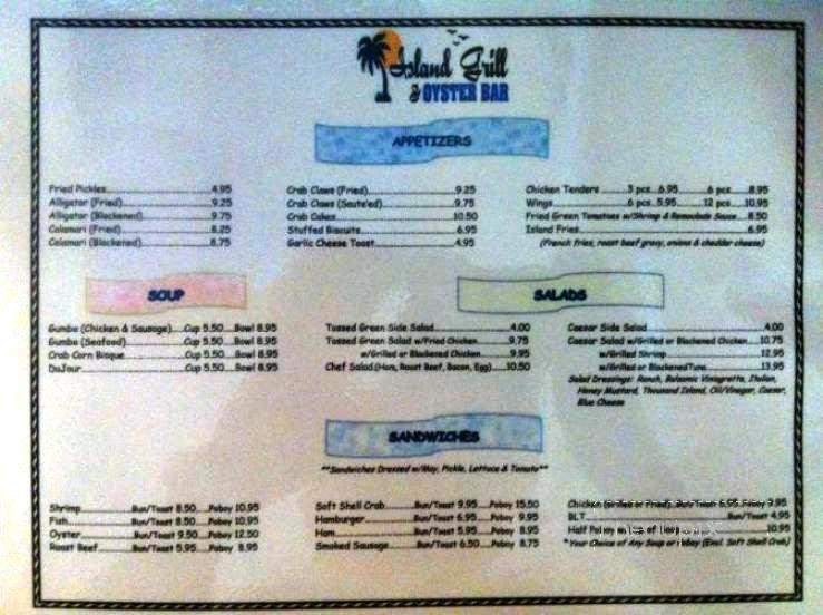 Cypress Cove Island Grill Bar - Venice, LA menu_pic