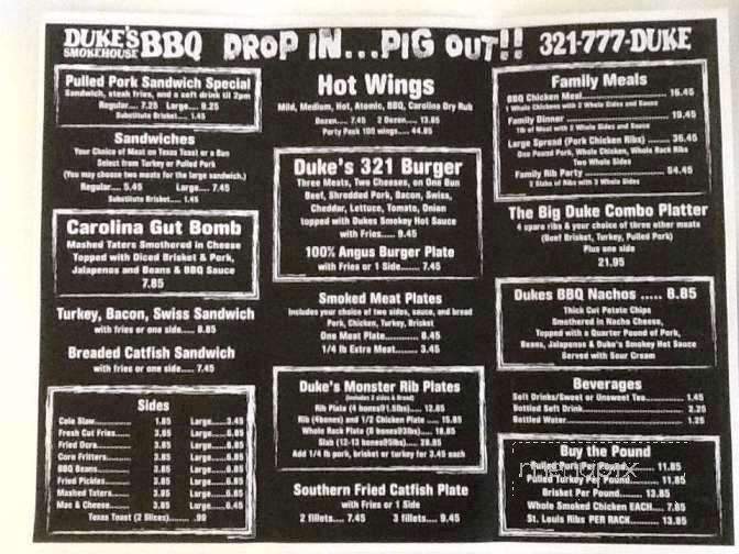 Duke's Smokehouse BBQ - Satellite Beach, FL menu_pic