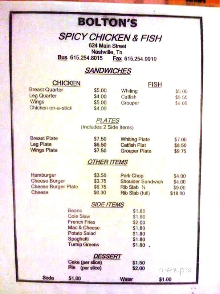 Bolton's Spicy Chicken & Fish - Nashville, TN menu_pic