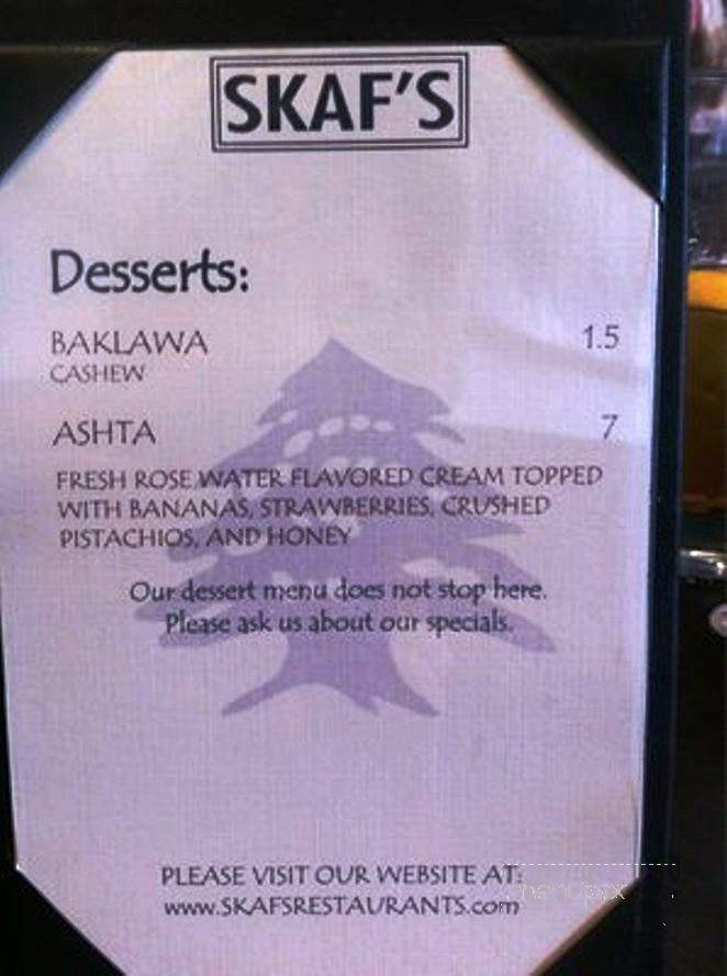 Skaf's Lebanese Cuisine on Brand - Glendale, CA menu_pic