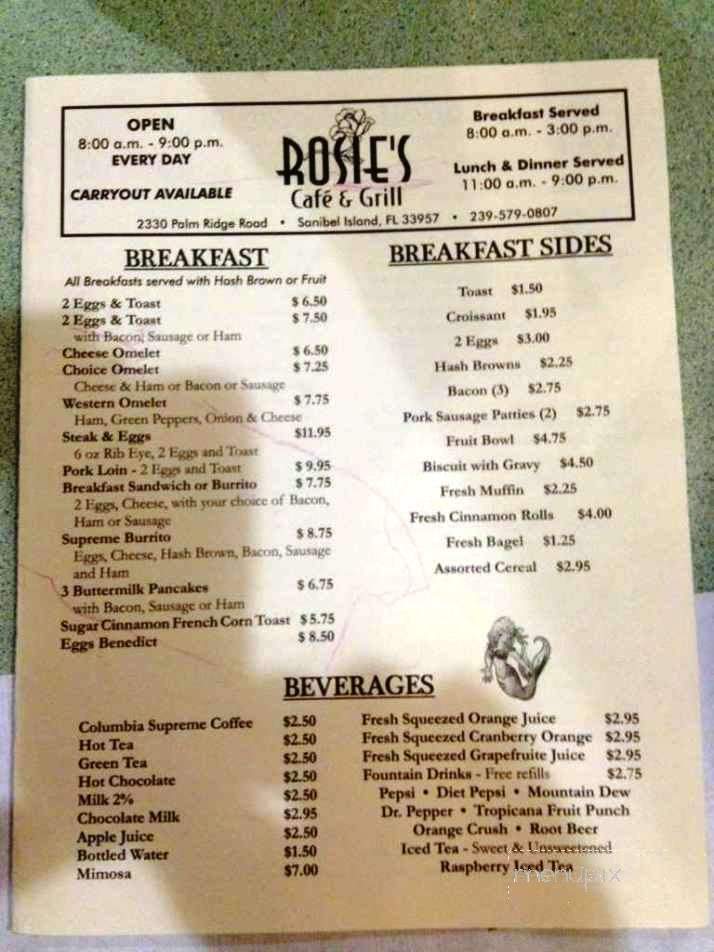 Rosie's Cafe & Grill - Sanibel, FL menu_pic