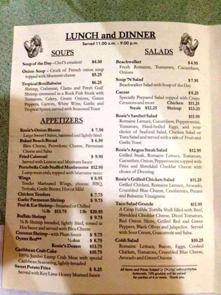 Rosie's Cafe & Grill - Sanibel, FL menu_pic