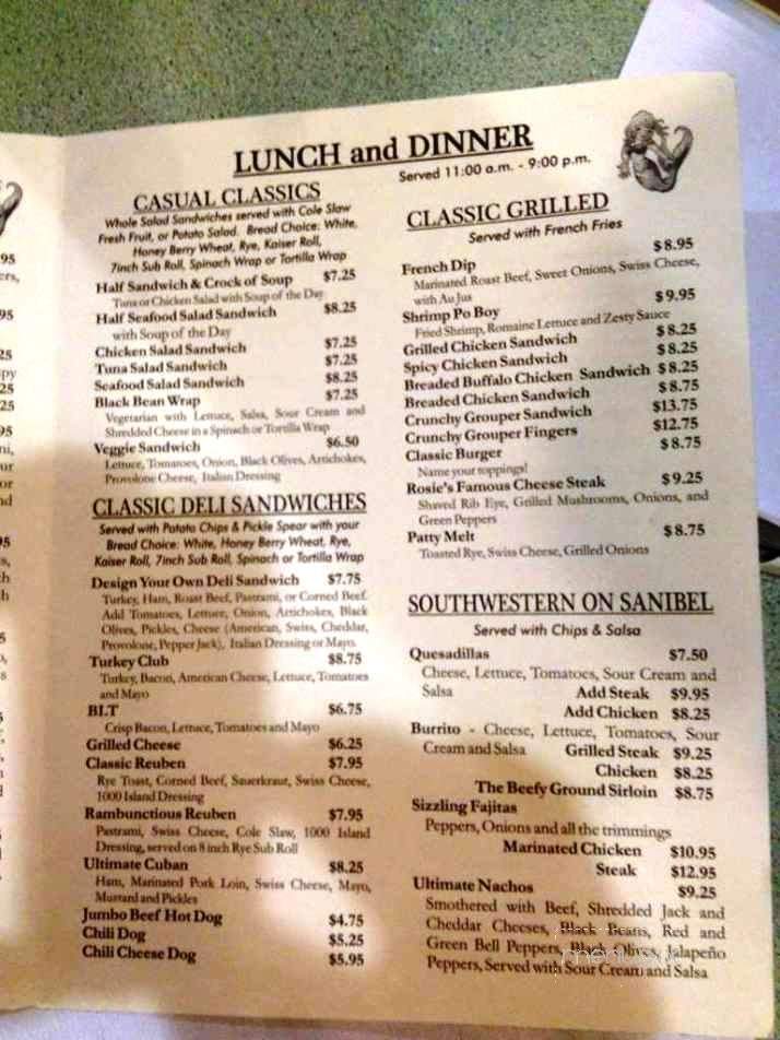 Rosie's Cafe & Grill - Sanibel, FL menu_pic