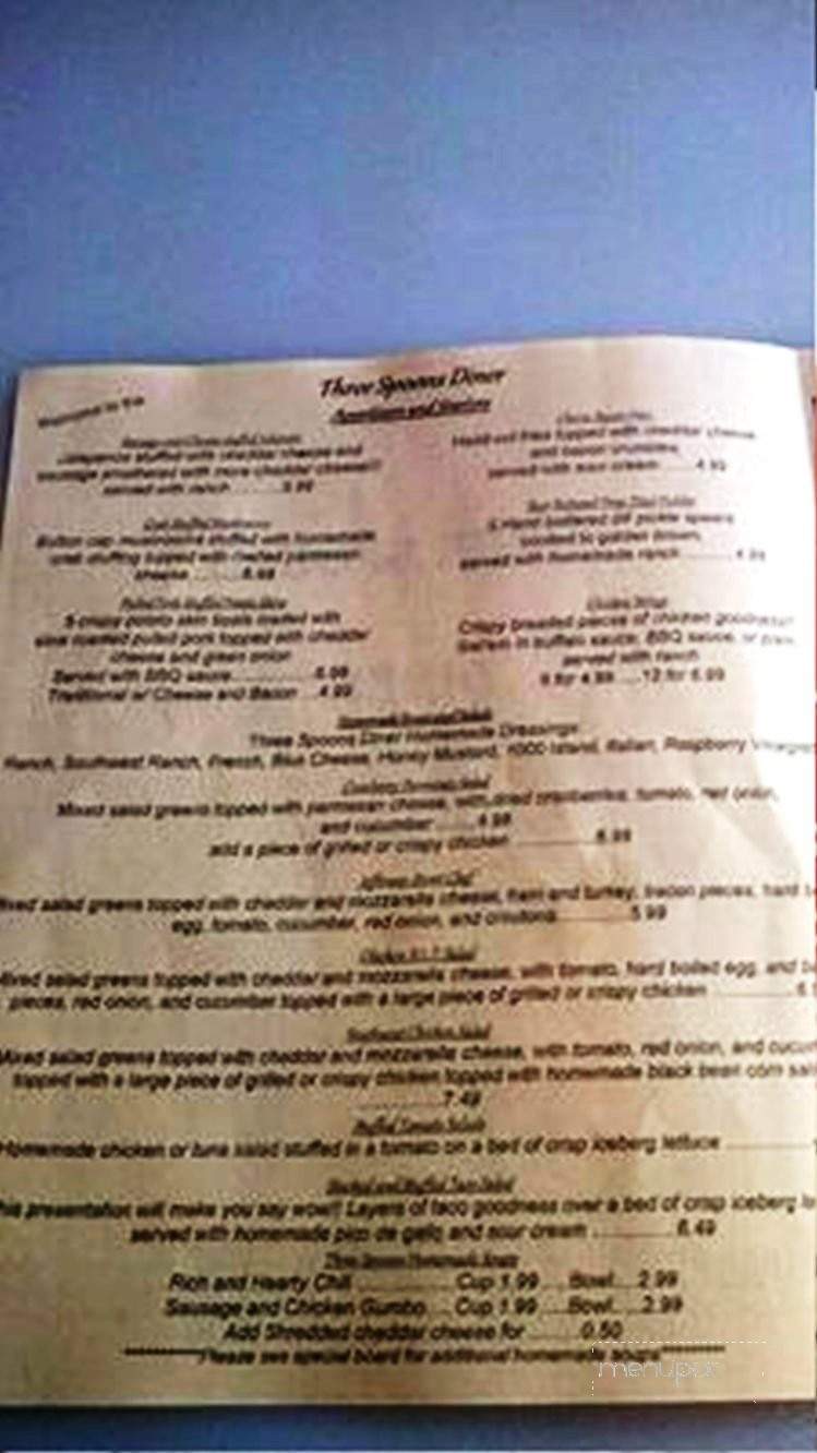 Three Spoons Diner - Greenfield, OH menu_pic