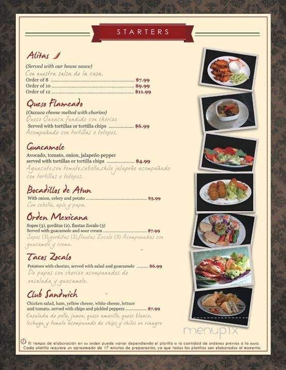 Zocalo Bar & Grill - Brownsville, TX menu_pic