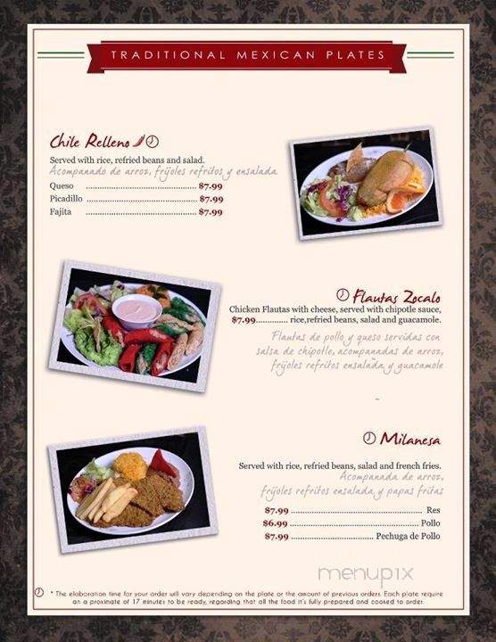 Zocalo Bar & Grill - Brownsville, TX menu_pic