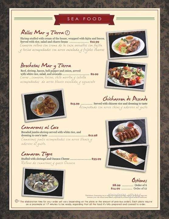 Zocalo Bar & Grill - Brownsville, TX menu_pic