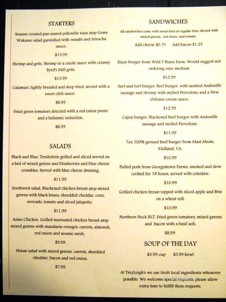 TreyLeigh's - Kilmarnock, VA menu_pic