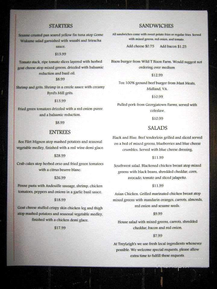 TreyLeigh's - Kilmarnock, VA menu_pic