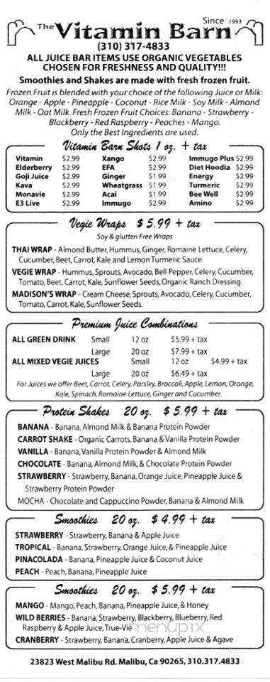 The Vitamin Barn - Malibu, CA menu_pic
