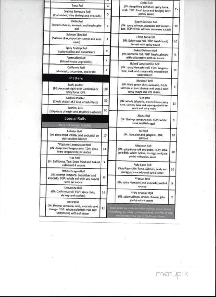 Sushi Zen - El Paso, TX menu_pic
