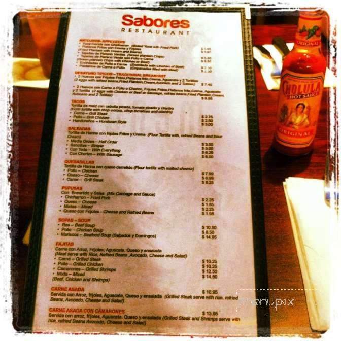 Sabores Restaurant - Silver Spring, MD menu_pic