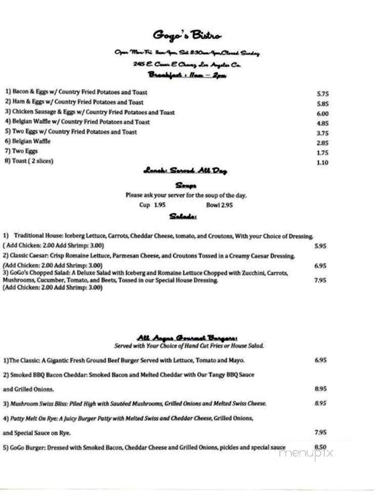 Gogo's Bistro - Los Angeles, CA menu_pic