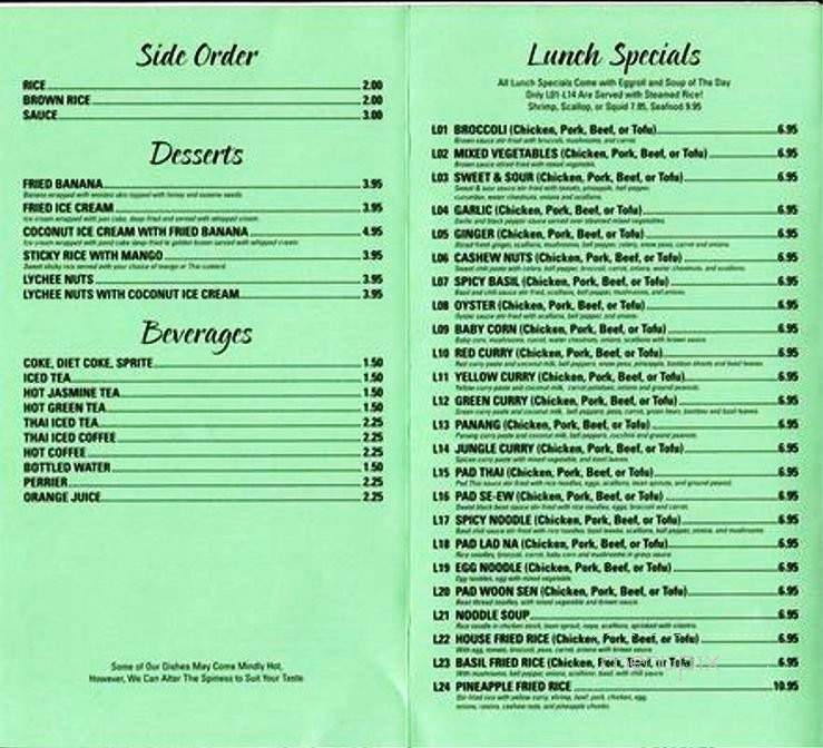 Sabai Thai Cuisine and Sushi - Safety Harbor, FL menu_pic