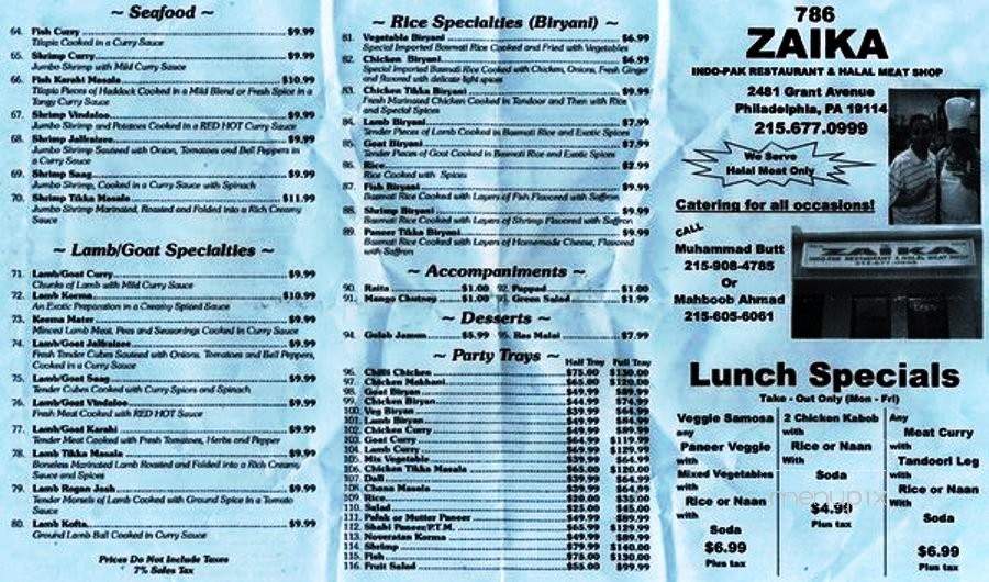 Zaika - Philadelphia, PA menu_pic