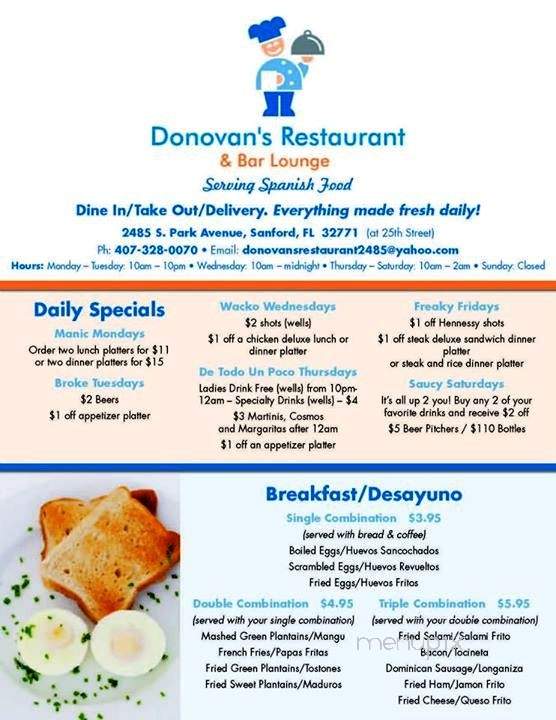 Donovan's Restaurant - Sanford, FL menu_pic