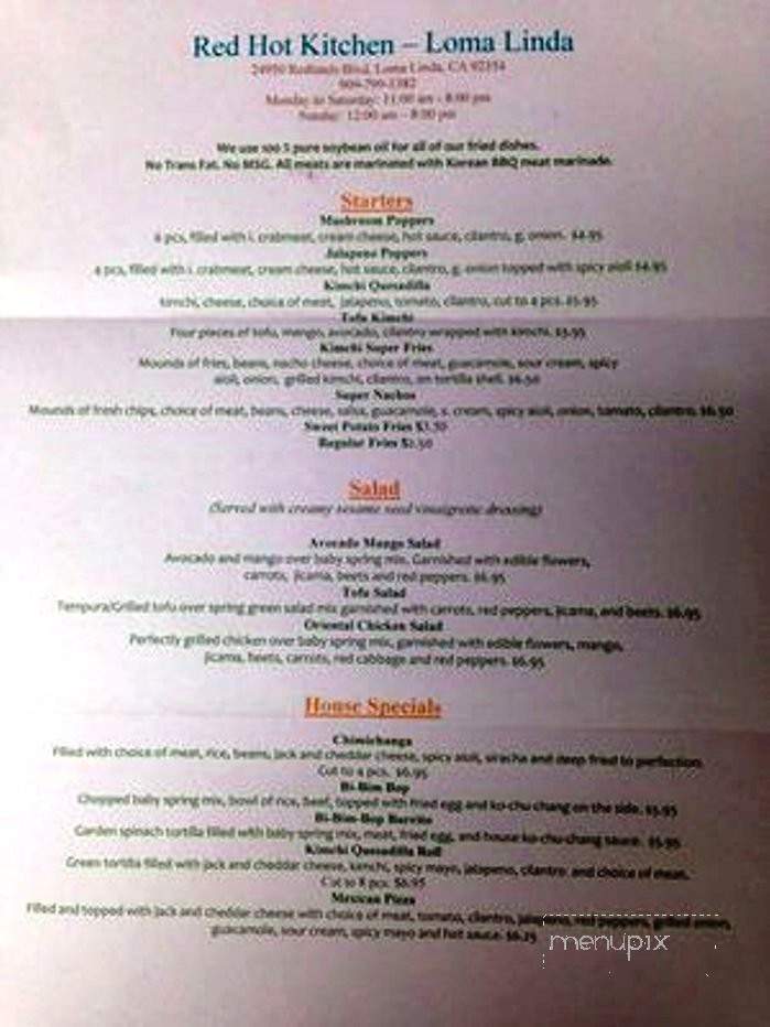 Red Hot Kitchen - Loma Linda, CA menu_pic