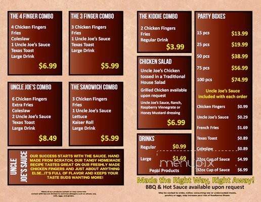 Uncle Joe's Chicken Fingers - Southfield, MI menu_pic