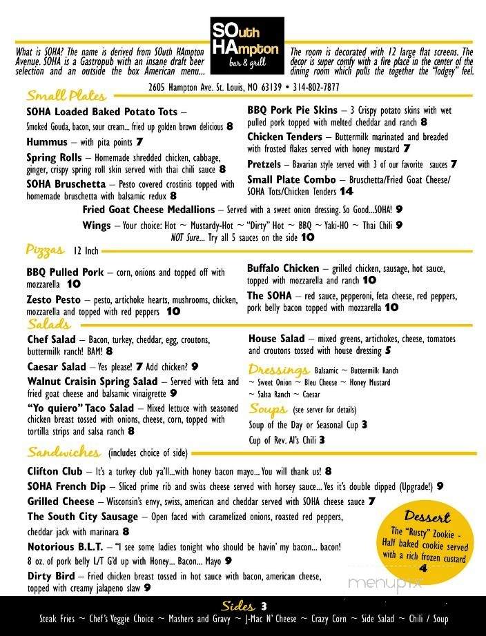 SOHA Bar and Grill - Saint Louis, MO menu_pic
