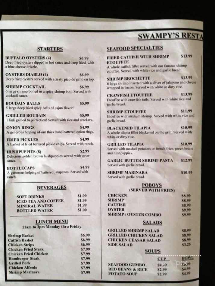 Swampy's Restaurant Oyster Bar - Houston, TX menu_pic