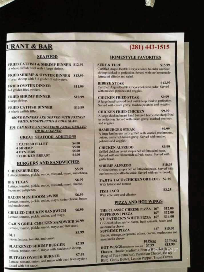 Swampy's Restaurant Oyster Bar - Houston, TX menu_pic