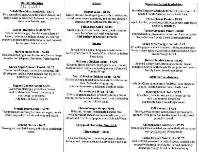 Delish! Bakery & Bistro - Charleston, SC menu_pic