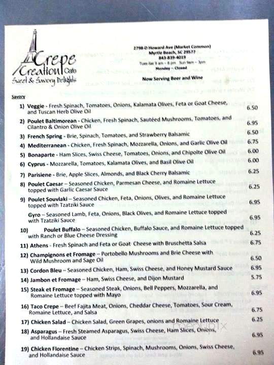 Crepe Creation Cafe - Myrtle Beach, SC menu_pic