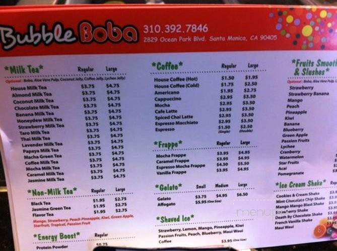 Bubble Boba - Santa Monica, CA menu_pic
