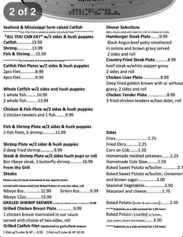 The Pier Seafood and Steaks - Sardis, MS menu_pic
