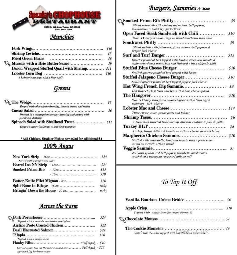Spanky's Chophouse - Yuma, AZ menu_pic