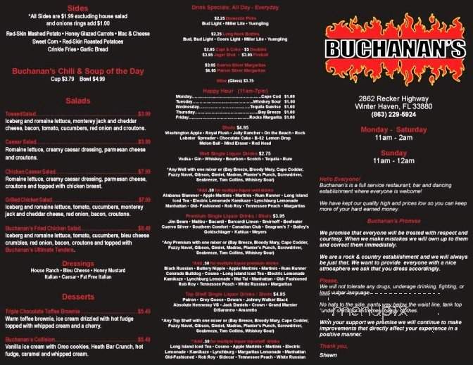 Buchanan's - Winter Haven, FL menu_pic