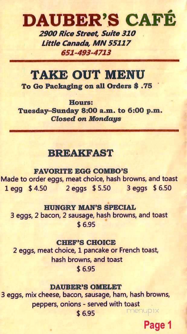Dauber's Cafe - Little Canada, MN menu_pic