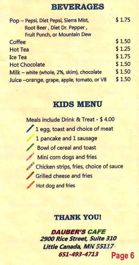 Dauber's Cafe - Little Canada, MN menu_pic