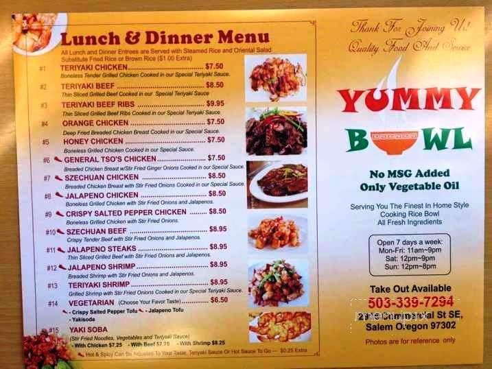 Yummy Bowl - Salem, OR menu_pic